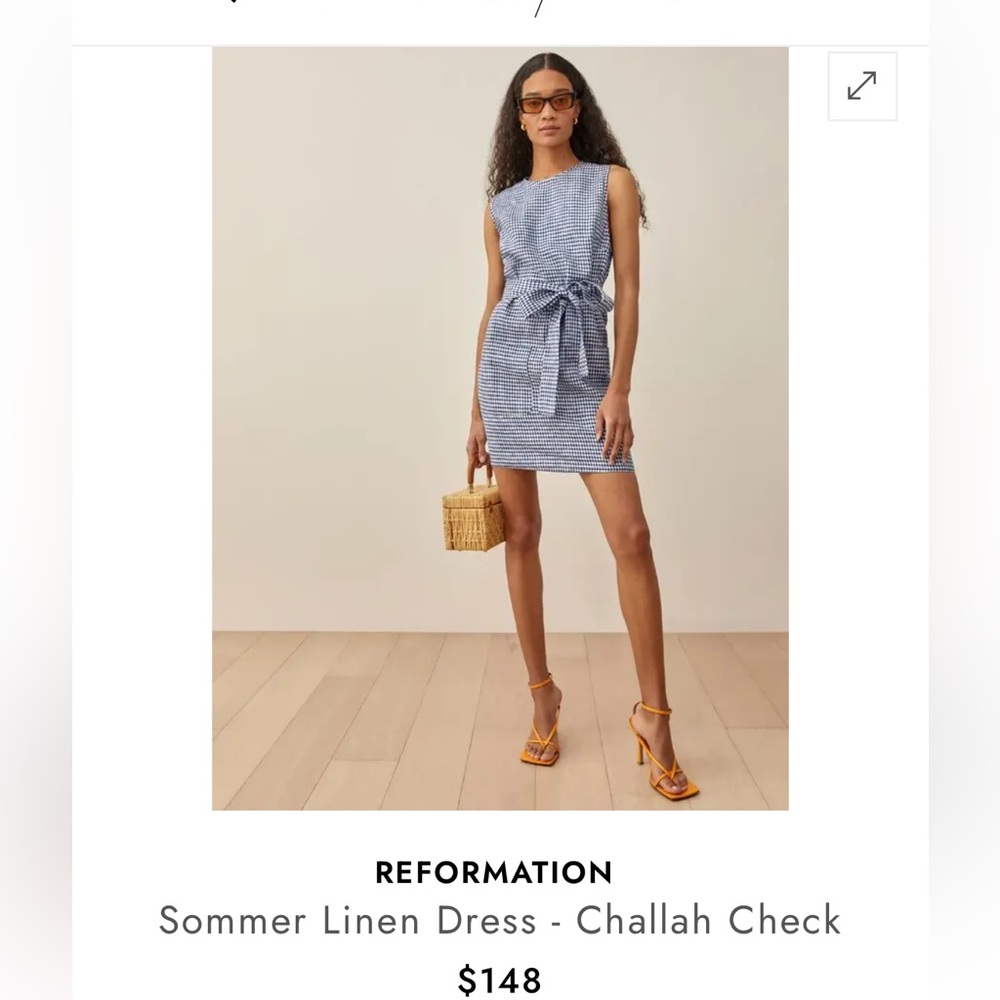 Reformation Sommer Linen Dress in Blue Check